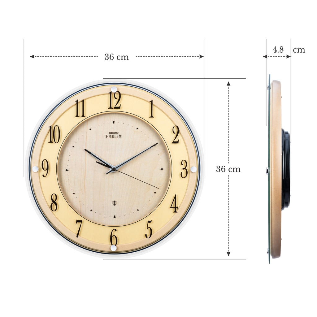 AHS558B EMBLEM Wooden Case Quiet Sweep Silent Movement Wall Clock