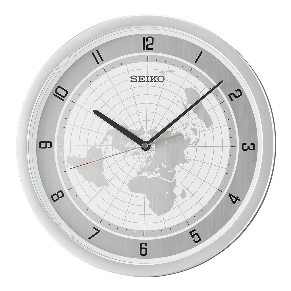 QXA814A Silver-White Dial World Map Clock – SEIKO CLOCKS INDIA QXA814A Silver-White Dial World Map Clock – SEIKO CLOCKS INDIA