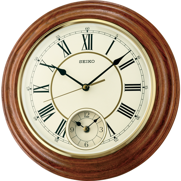 Dual time clock with fine oak wood case & beige dial QXA494B