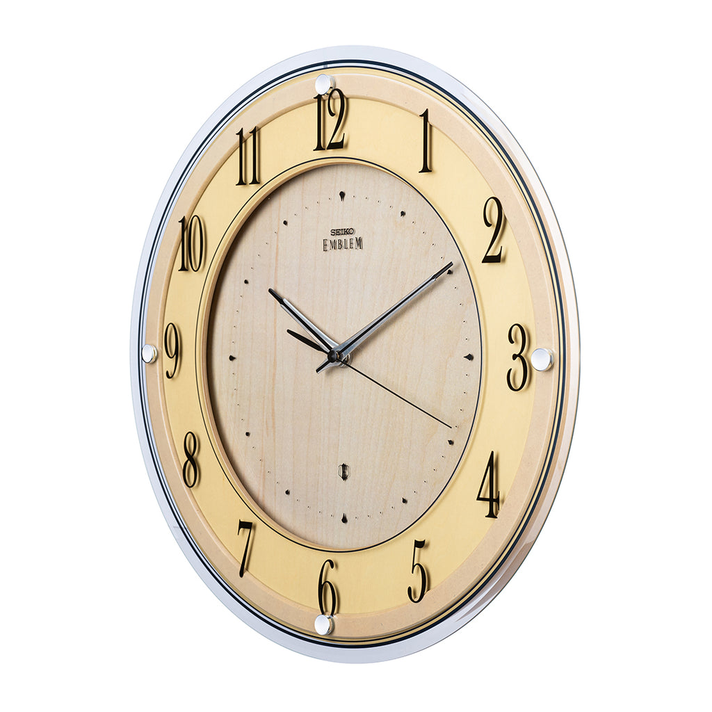 AHS558B EMBLEM Wooden Case Quiet Sweep Silent Movement Wall Clock