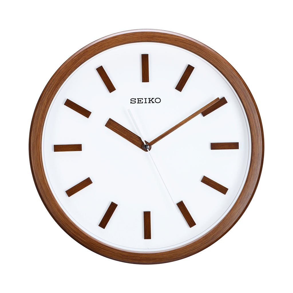 QXA681B Minimalistic White and Brown Clock