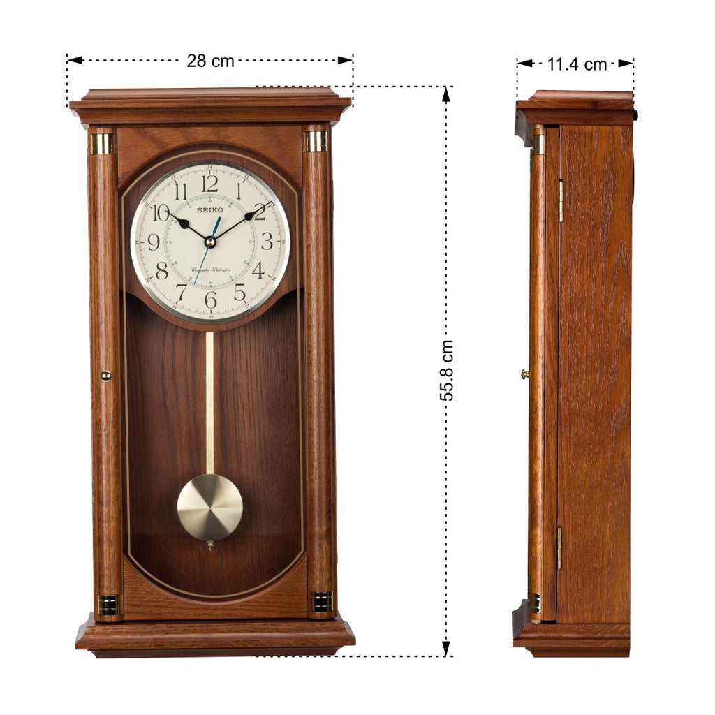 Seiko Dark Wooden Westminster Chime Battery Wall Clock QXH039B