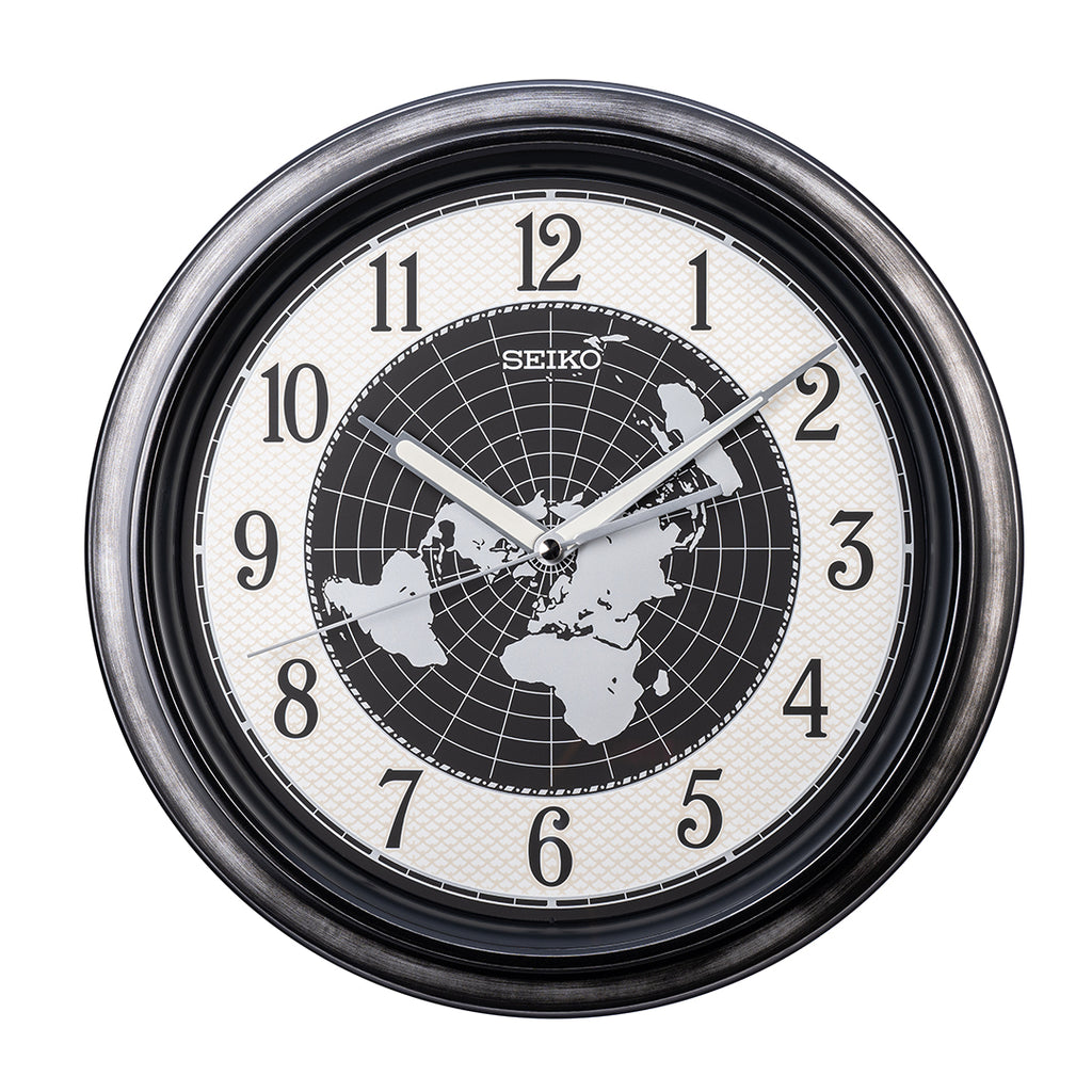 QXA825S Black & Grey World Map Clock
