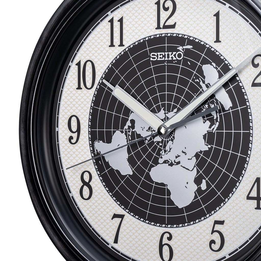 QXA825S Black & Grey World Map Clock