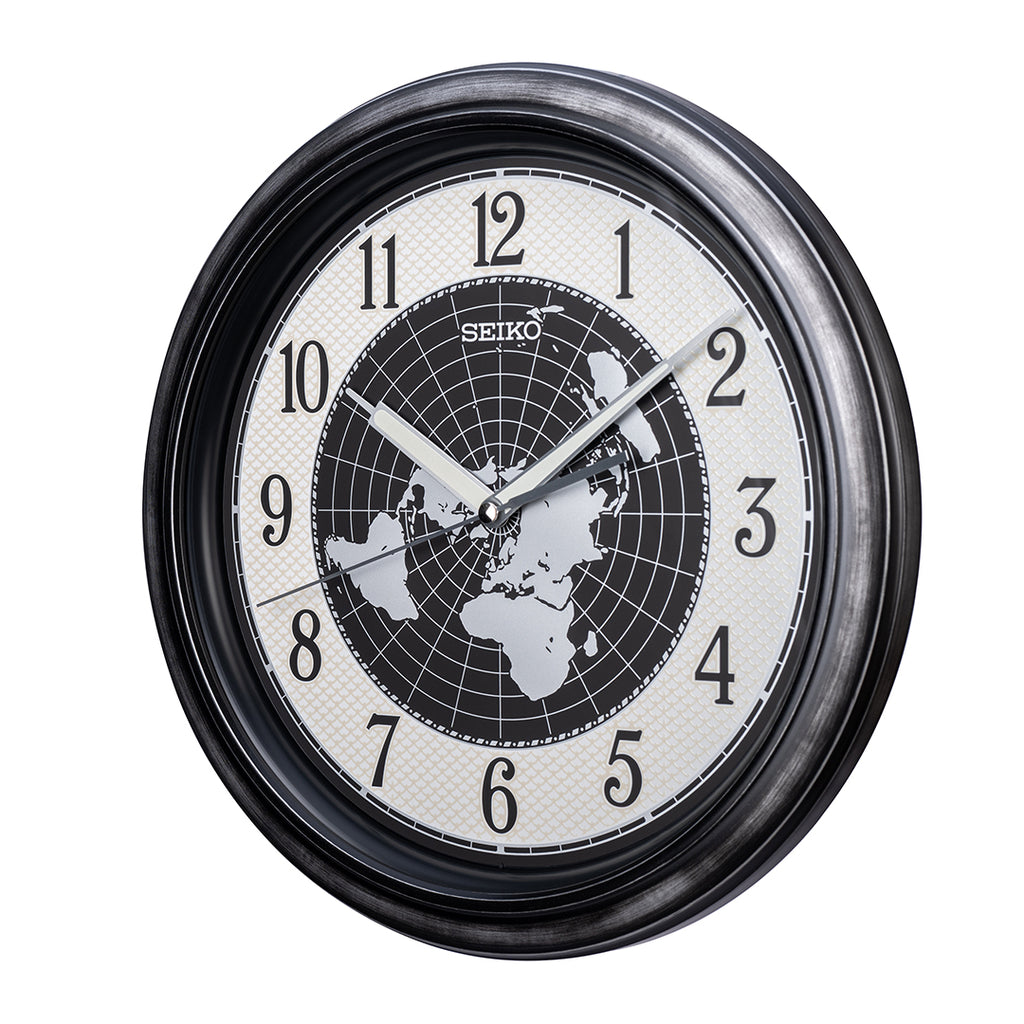 QXA825S Black & Grey World Map Clock