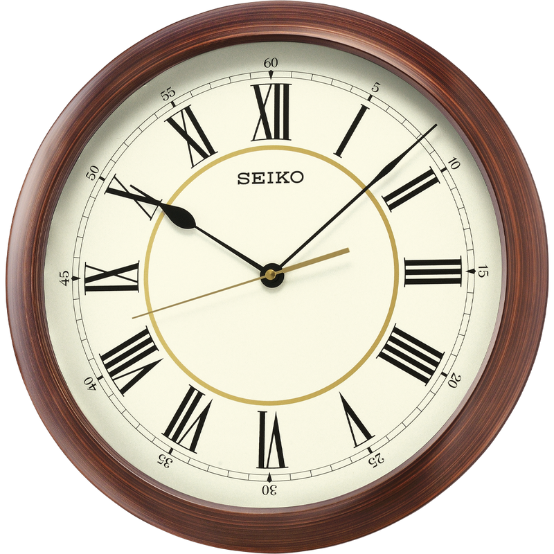 Elegant wood coloured wall clock with white dial QXA598B