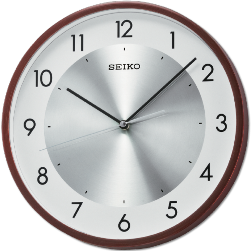 Wood coloured case with metallic aluminium dial contemporary clock QXA615B