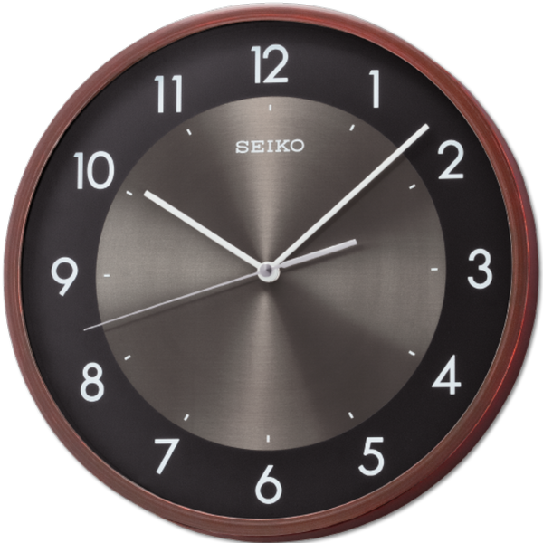 Wood coloured case with metallic aluminium dial contemporary clock QXA615Z