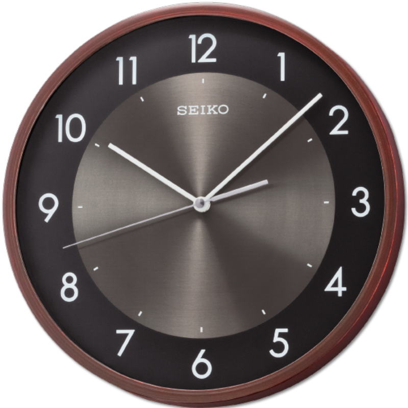 Wood coloured case with metallic aluminium dial contemporary clock QXA615Z