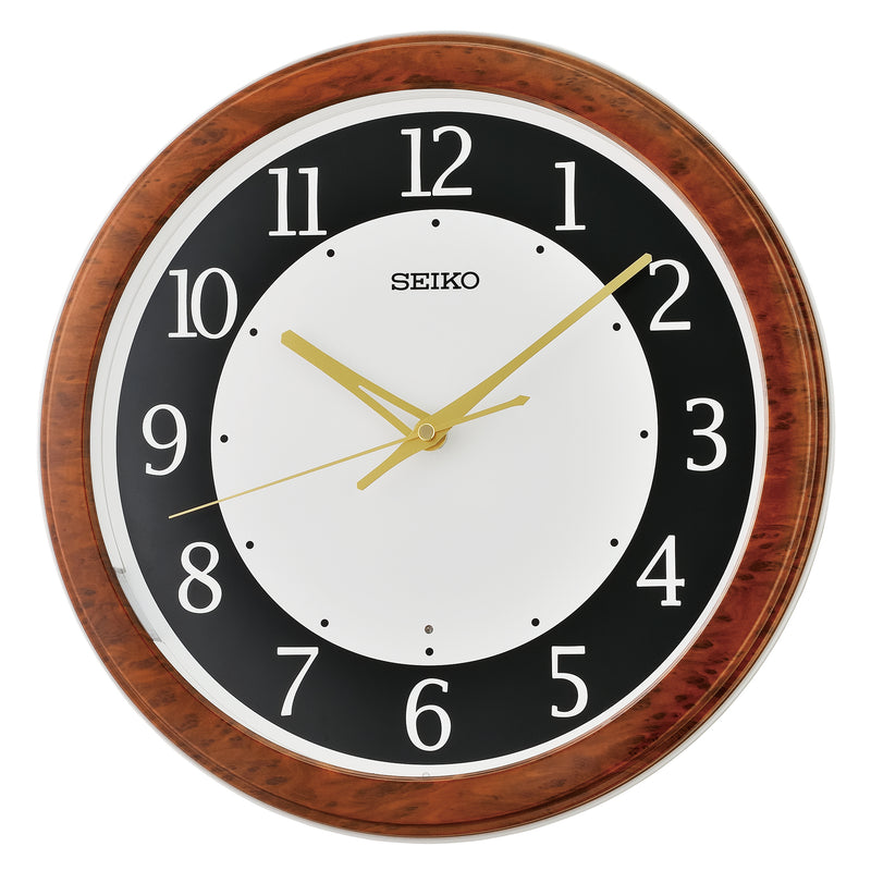 QXA788Z Brown Wood Pattern Clock with Black and White Dial