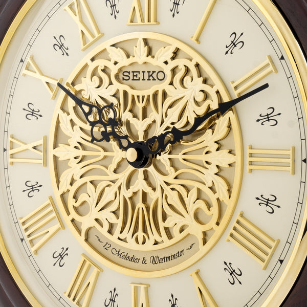 QXM342B Oak Wood Musical with Ornamental Dial and Roman Numerals