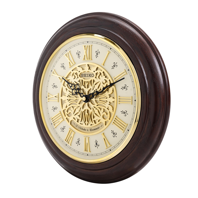 QXM342B Oak Wood Musical with Ornamental Dial and Roman Numerals